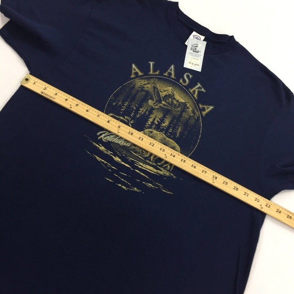Vintage NOS Alaska Nature Short Sleeve T-Shirt XL Blue Yellow Bear Deadstock Y2K - Picture 6 of 7